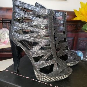 Steve Madden Black and Silver Open Toe Heels